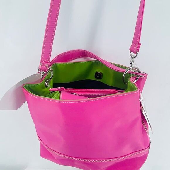 Tommy Hilfiger Purse Sz Med Spring Pink & Green Easy Clean Bonus Coin Purse NWT - Picture 8 of 11